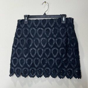 Zara Embroidered Mini Skirt Faux Leather Details Size L